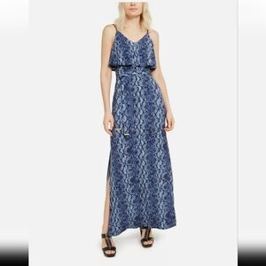 MICHAEL KORS Blue Snake Matte Jersey Chain Strap Belted Maxi Dress